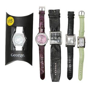 Leather Fashion Watch Lot Cleo George Sigal Louis Arden Black Green Pink Y2K